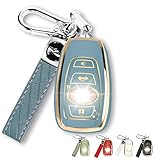 QBUC for Subaru Key Fob Cover Case with Genuine Leather Keychain for Subaru Forester CrossTrek Ascent Outback Legacy WRX etc (Blue)