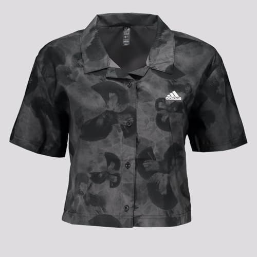 Adidas Damen Floral Graphic Crop Woven Polo Shirt, Grey Five/Carbon, S – Ansicht 1