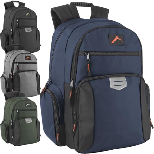 Trail maker 24 Pack Bulk Dual Compartment Reflective Backpacks Wholesale for College, Homeless Men, Women, Sports (Darker Colors Pack)