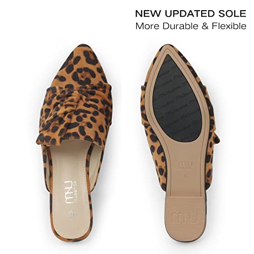 Musshoe Women Mules Slip On Comfortable Pointed Toe Mules For Women Flats With Knot,Leopard 9 #TOP2