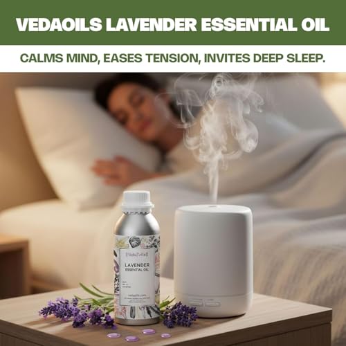 Image of VedaOils Lavender Essential Oil for Relaxation, Sleep & Stress Relief | 100% Pure & Natural Aromatherapy Oil for Diffuser, Skin & Hair Care | Calming Floral Scent - 100ml