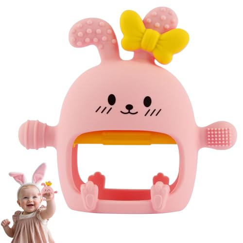 Image of Chuya Baby Teething Toy for 0-3 3-6 6-12 12-24 Months Bunny Mitten Toys | Anti-Drop Chewable Hand Teether for Infant,Food Grade Silicone Teether for Baby Newborn Sore Gums Teething Relief