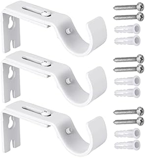 RosewineC 3 Pieces Curtain Brackets,Curtain Holder Metal Curtain Holder Adjustable Curtain Bracket Heavy Duty Curtain Brackets with Screw for Poles Wall Rod(White)