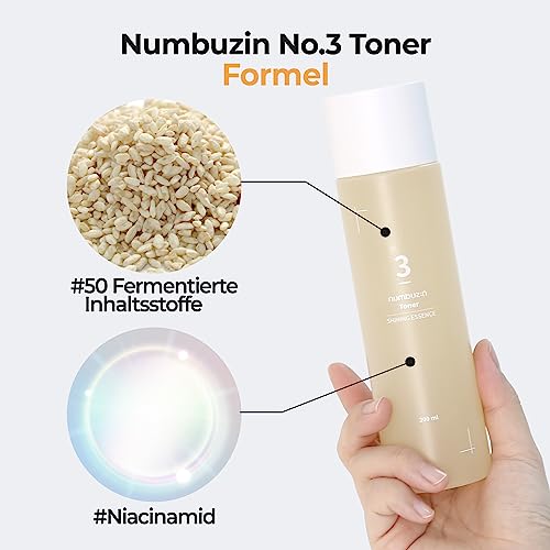 numbuzin Nr.3 Toner | Super Glowing Essence Toner | strahlende Haut, Essenz-Toner, fermentierte Inhaltsstoffe, Haut straffend | CPNP, koreanische Hautpflege | 200 ml