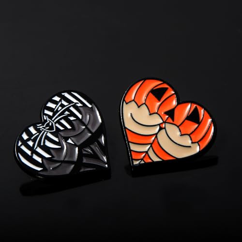 Image of 5Pcs Halloween Ghost Enamel Brooch - Pumpkin Reaper /Death's Scythe Devil Boo Lapel Pin - Cute Flower Smile Heart leaves Pattern Badges Gifts for Women Men