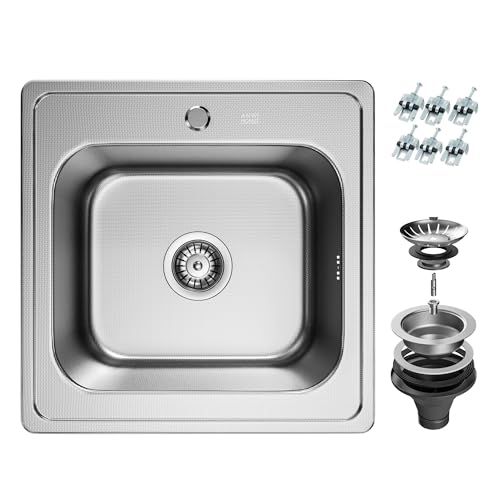 ANW HOME Evier Cuisine 1 Bac, Evier Inox à Encastrer 48x48 cm, Couleur Argent, Finition...