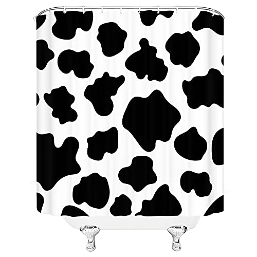 Tfggndf Cow Print Shower Curtain Black And White Milk Cow Print Animal Skin Cowhide Pattern Black Spots Funny Farm Animal Skin Classic Weatern Vintage Rustic Bathroom Decor Fabric Curtain With Hooks #TOP3