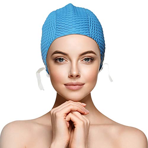 Water Gear Natural Rubber Swim Bubble Cap (Blue, Large) - Thumbnail 2