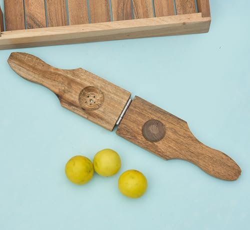 Image of Handmade Pure Mango Wood Hand Mathani, Lemon Press and Roti Press - Set of 3, Wooden Kitchen Tools Sets for Cooking