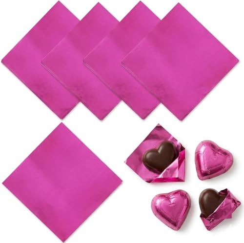 Image of Aluminum Foil Chocolate Wrappers - Candy Wrapping Sheets for DIY Chocolates, Sweets & Gifts | Food-Grade, Decorative & Easy-to-Use Foil Wraps (Pink, Pack of 2 (500 Counts))