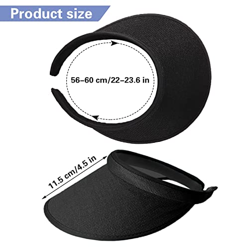 6 Pack Women's Sun Visors Hat Wide Brim Twill Summer Uv Protection Solid Clip On Visors For Sports Tennis Beach Pool (6Pack-Black+White+Beige+Pink+Purple+Sky Blue) #TOP1