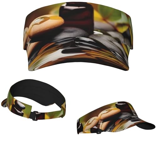 Stones and Spa Oil on the Wood Near a Pond Sun Visor Cappelli Donne Uomini Sport Vuoto Top Baseball Cap Regolabile Protezione Solare Visiera Cap, Nero, Taglia Unica