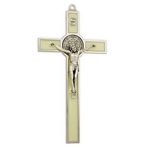 RosaryMart Glow in Dark Enameled St. Benedict Wall Crucifix - 8 Inch