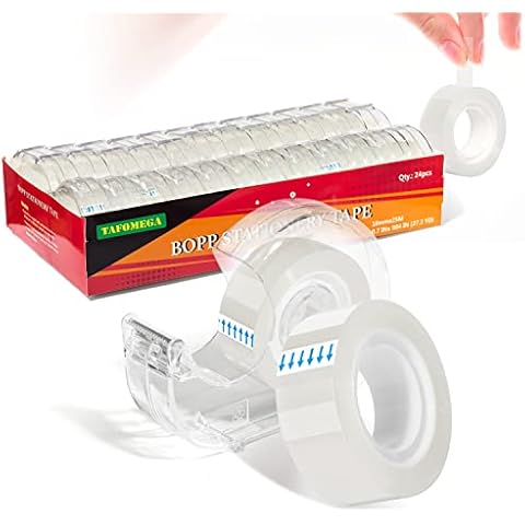 Clear Tape Transparent Tape-Clear Gift Wrap Tape Release Smoothly-Thin Office Tape Repair Documents-Gift Wrapping Tape with Dispenser-7/10 X 1000 Inches 24 Packs Cover