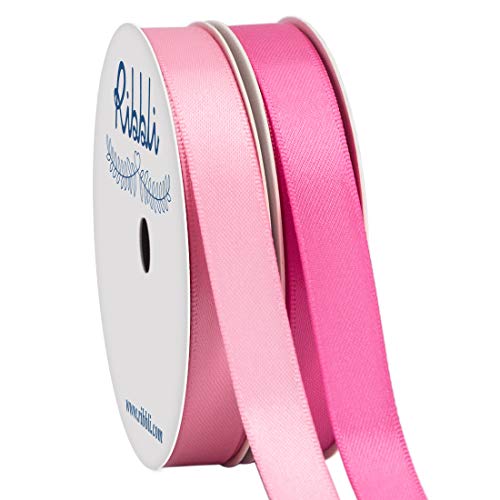 Ribbli 2 Rolls Satin Pink & Hot Pink Craft Ribbon,Total 20 Yards,(Pink 1/2-Inch x 10-Yard,Hot Pink 1/2-Inch x 10-Yard )