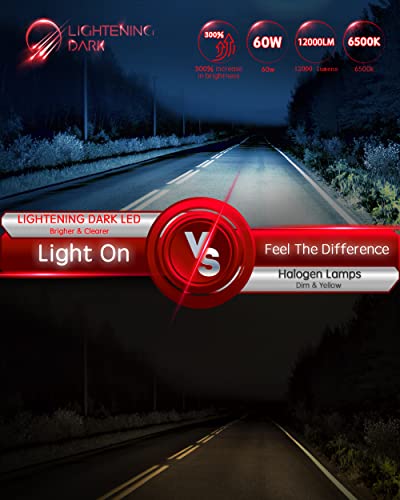 Lightening Dark 9005 Led Headlight Bulb, 60W 12000Lm Extremely Bright 6500K Xenon White Fanless Hi/Low Beam Hb3 Led Bulbs Halogen Replacement Conversion Kit, Pack Of 2 #TOP4