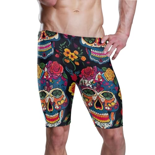 UMIRIKO Sugar Skull Skeleton Gothic Flowers Swim Jammers for Men Athletic Durable S B0400590