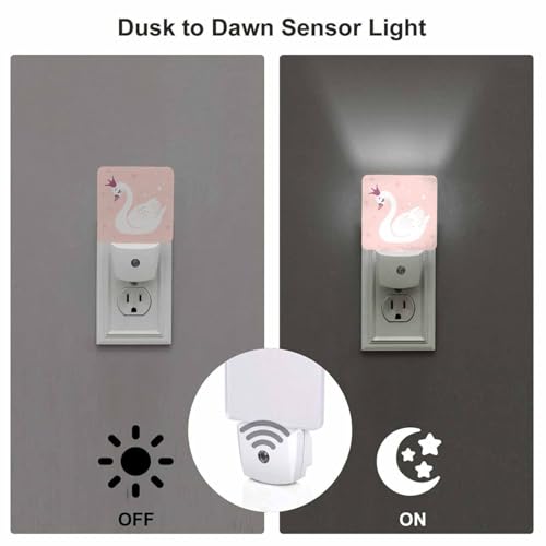 Image of LED Night Light,Cute Princess Swan Cartoon LED Night Light Plug into Wall with Dusk to Dawn Light Sensor White Energy Efficient Nightlight for Bedroom Bathroom Hallway Living Room Kitchen