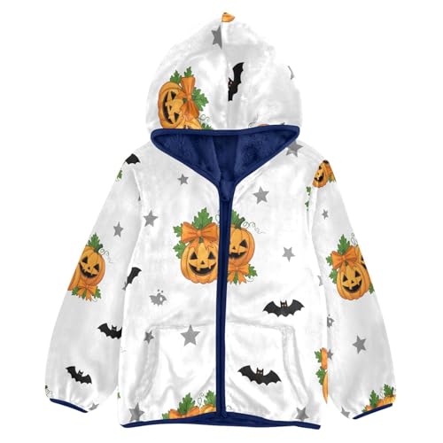 Halloween Pumpkins Bats Stars Background Toddler Fleece Jacket Girl Boys Hooded Fleece Jacket