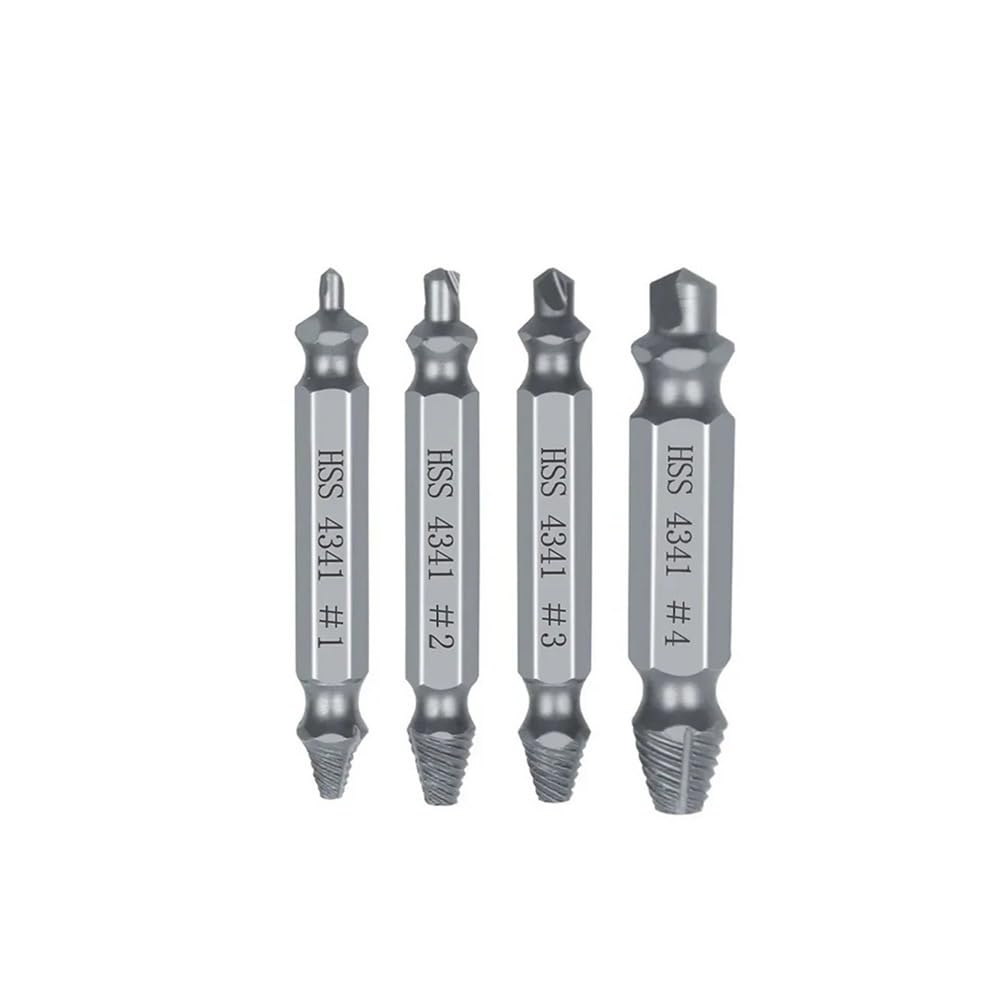 Ruxyoie 4Pcs(Silver) Hss Screw Extractor Set Hex Shank #0-#4 Silver