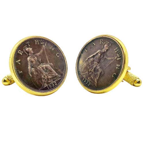 Gemelos para camisa: Genumis Britannia - Moneda 1 farthing 1902-1925 Reino Unido - Color Dorado - 20 mm
