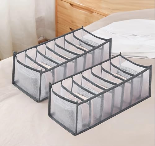 Image of atorakushon 7-Grid Foldable Storage Organizer for Clothes| Durable Mesh | Almirah & Wardrobe Organiser Basket Storage Box For Socks, Bra, Tie, And Scarfs, Bedroom & Laundry Use Pack of 2 Grey