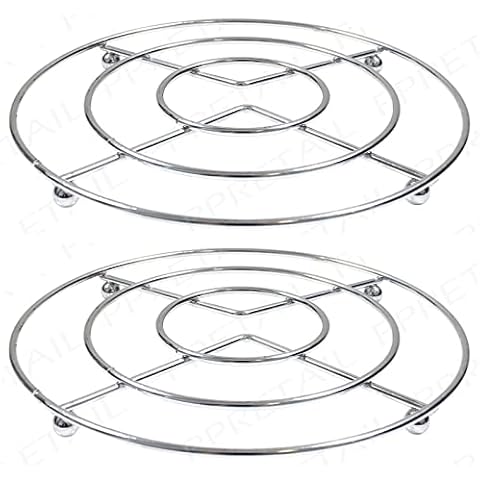 2 x Chrome HOT PAN Pot Stands Stainless Steel Round Trivet Holder Kitchen Cover