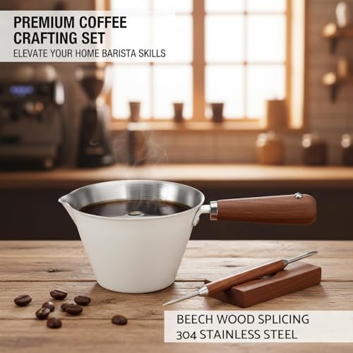 Vaso medidor espresso acero inoxidable 100ml con mango de madera miniatura 5