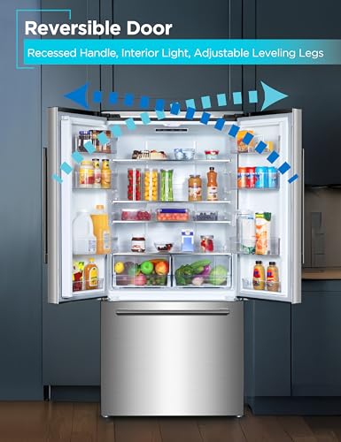 BLACK+DECKER 18 Cu. Ft. French Door Refrigerator with Built-in Ice Maker, Full Size Refrigerator with Bottom Mount Freezer Drawer, Frost Free, ENERGY STAR certified, BRF1800GIMS, Stainless Look on Fridge.com