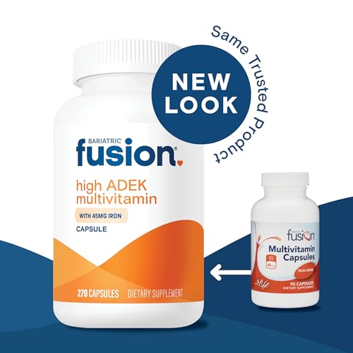 Bariatric Fusion High ADEK Multivitamin with Iron | Bariatric Multivitamin for Duodenal Switch | Easy to Swallow ADEK Vitamins Bariatric | 270 Capsules | Three Month Supply