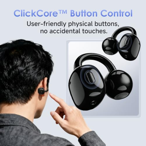 Image of Kinglucky Neo Clip Earbuds Wireless Open Ear Earbuds, Bluetooth 6.0 OWS Earphones, 50Hrs Playtime, Button Control, ENC, IPX5 Waterproof 10mm Drivers, Low Latency (Midnight Black)