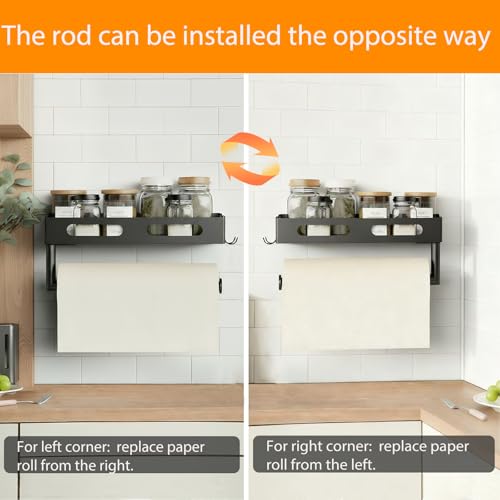 Soporte para toallas de papel de cocina con estante de especias y dos ganchos para RV 5