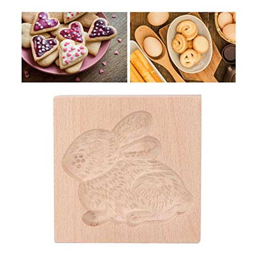 Wooden Cookie Mould Beechwood Reusable Washable Biscuit Press Stamp Mold for Kitchen Baking (Rabbit) - Image 2