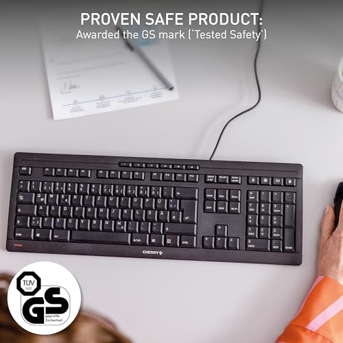 Image of Cherry Stream Keyboard, Wired Keyboard for PC /Laptop, Whisper Quiet Keys, Unique Typing Feel, Slim Design, SX Scissor Switches, USB-A, QWERTY, White
