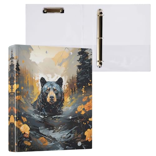 Image of 3 Ring Binder 1.5 Inch D Rings with Clipbaord Binders Black Bear Customizable