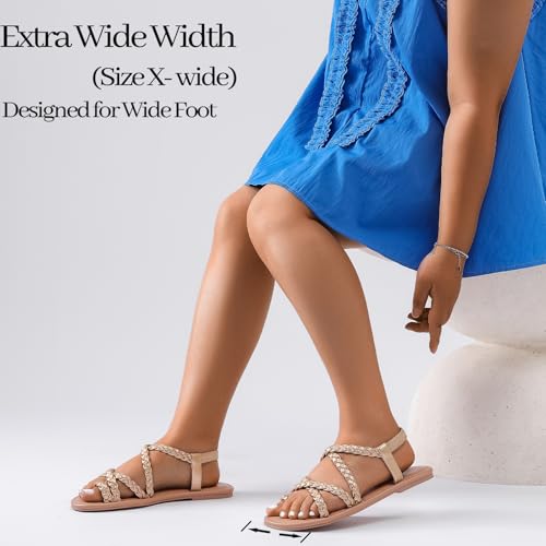 Image of Luoika Women's Wide Width Flat Sandals, Flip Flop Casual Strapy Sandals Slip on Summer Beach Shoes for Women.