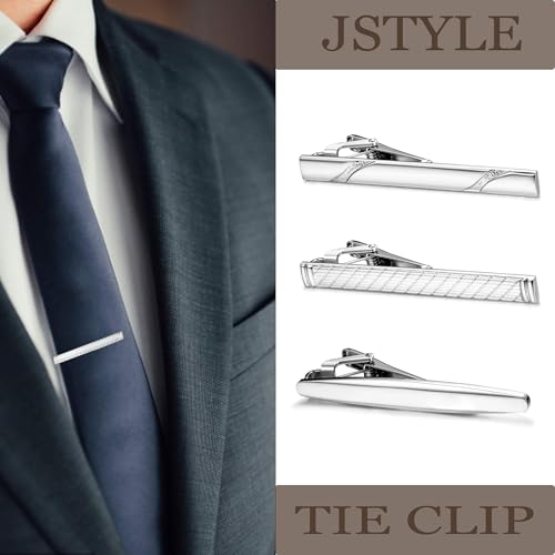 Jstyle 3 PCS Tie Clips for Men 316L Stainless Steel- Tie Bar Set, Regular Ties, Luxury Box Gift Ideas -Personalized Gifts for Men, Accessories for Business Wedding, Casual & Formal Attire3