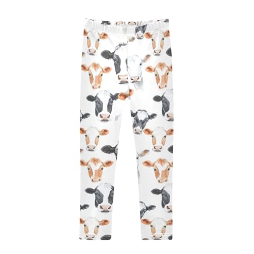 ALAZA Girls' Leggings Children's Yoga Pants Skinny Printed Dance Cows Head Watercolor Comfortable 4T
