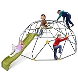 HONEY JOY Climbing Dome with Wave Slide, 13.3 FT Jungle Gym Monkey Bar for Backyard, Outdoor Climbing Toys for Toddlers Playground Equipment, Geometric Dome Climber for Boys Girls Age 3-8, Gift