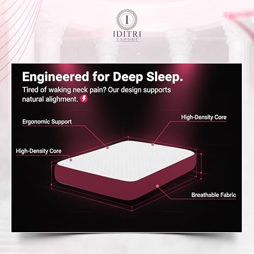 Image of High Density Shredded Memory Foam Pillow Set of 2, 60x38x10 cm Orthopedic Neck Relief, White /Maroon Geometric Jacquard Case, Aligned Spine Bedding for Side