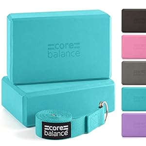 Core Balance Yoga Blocks Set Of 2 High Density EVA Foam with Adjustable Metal D Ring Cotton Strap