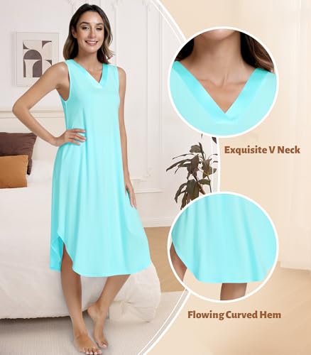 Image of NACHILA Women's Nightgowns-Viscose Made from Bamboo,Sleeveless Tank Night Gown Crew Neck Sleep Dress Cool Sleepshirts
