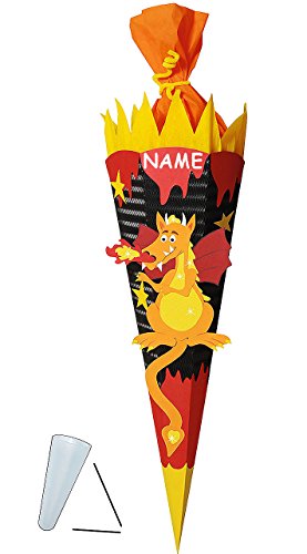 alles-meine.de GmbH BASTELSET Schultüte - Drachen - 85 cm - incl. Namen - mit/ohne Kunststoff Spitze - Zuckertüte zum selber Basteln - 6 eckig Jungen Drache Ritter Ritterbu..