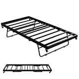 Lutown-Teen Trundle Bed Twin with 4 Lockable Wheels, Stand up Twin Trundle Bed Frame with Metal Slats, Pop Up Design, Noise Free, Underbed Storage, Perfect for Bedroom and Guest Room, Black