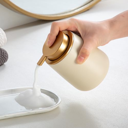 Image of Enra Foaming Soap Dispenser,12 Oz Modern Foam Soap Dispenser with Gold Pump for Bathroom, Kitchen with Easy-to-Press Pump (Beige Foam Gold Pump)