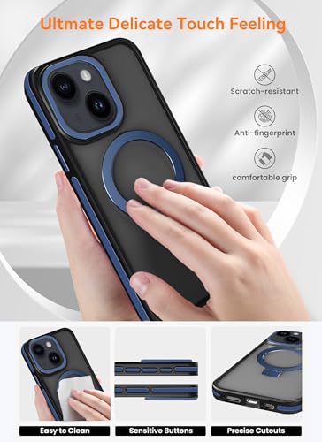 Image of amazon basics Grip Case for iPhone 13 and iPhone 14 | Horizontal and Vertical Metal Rotating Stand Included (Blue)