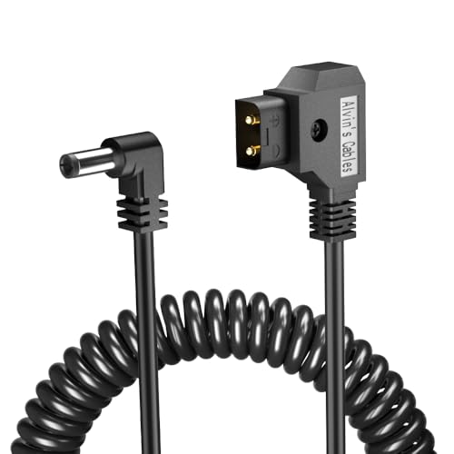 Alvin's Cables Cable Dtap a DC 12V ángulo Recto 2.1MM DC Cable de Alimentación en Espiral para Canon R5C, SmallHD, Atomos Ninja, KiPRO LCD Monitores