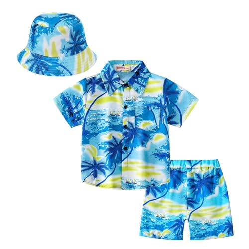 BOTCAM Traje de playa de manga corta para niñas y niñas, niños delgados y medianos con sombreros, ropa casual para niños coreanos chaqueta de esquí niña, azul, 2-3 años