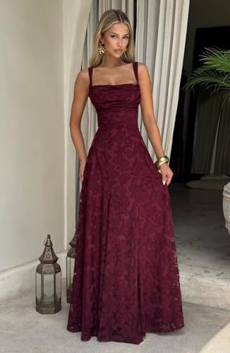 SIPUHK Boho Bridesmaid Dresses for Women Jacquard Lace Backless Cowl Neck Long Formal Evening Gowns for Wedding Guest4