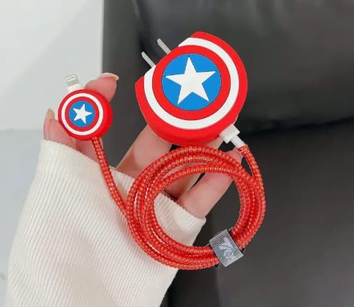 Image of 18-20W Apple iPhone Power Adapter and Type C, Protective 3D Cartoon Character Silicone Case Cover, 360 Degree Full Protection (Captain America)